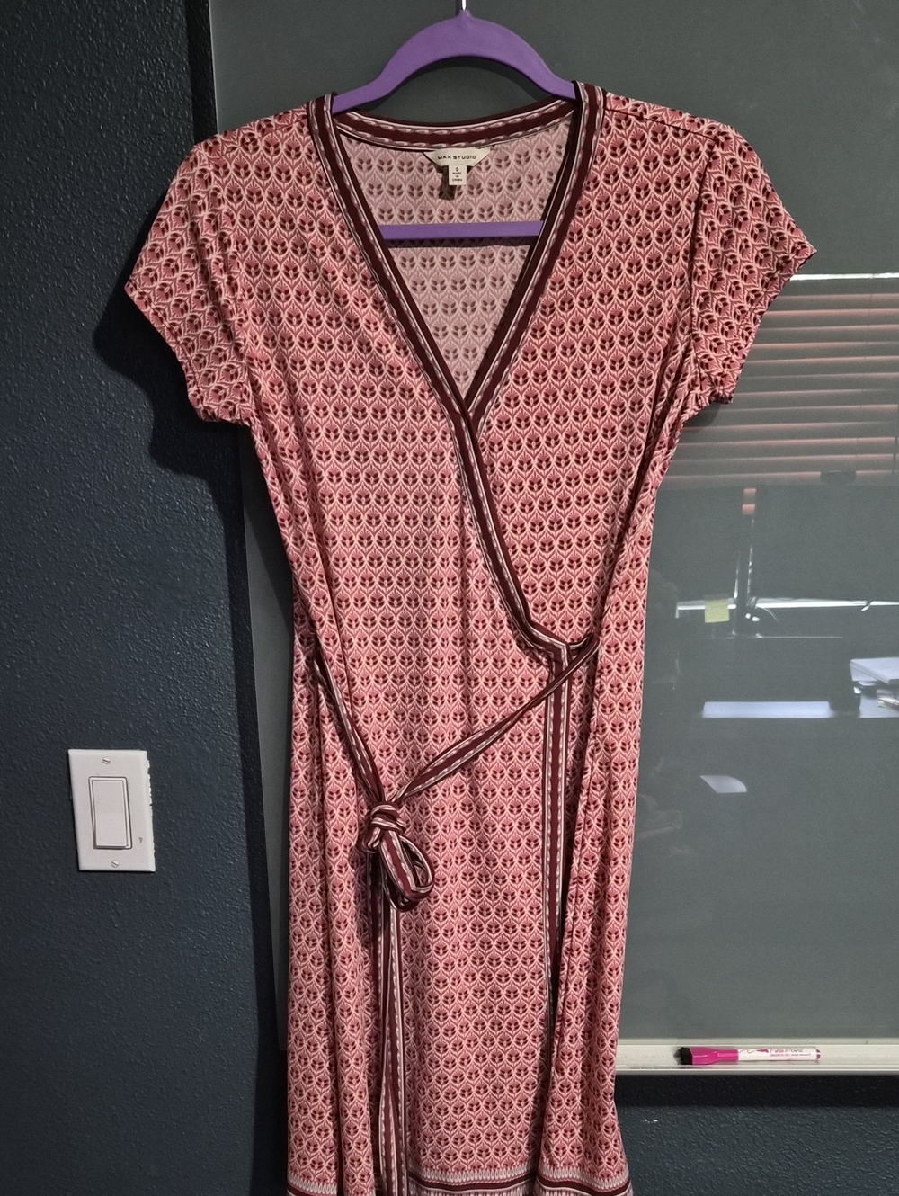 Max Studio Pink Geometric Wrap Midi Dress